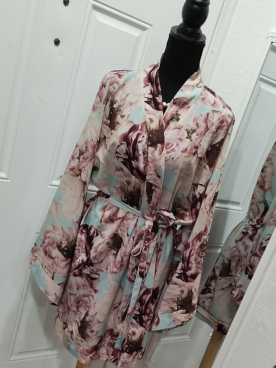 Cacique Other - Floral Satin Kimono Robe - Blush, Mauve & Mint